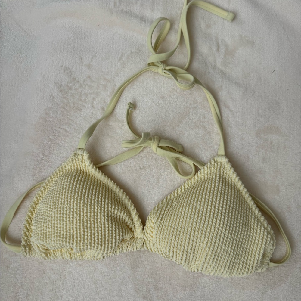 Shade & Shore Smocked Triangle Bikini Top in Pale Yellow